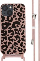 iMoshion Hoesje Geschikt voor iPhone 13 Mini Hoesje Met Koord - iMoshion Siliconen design hoesje met koord - Roze / Animal Pink