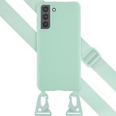 Selencia Hoesje Geschikt voor Samsung Galaxy S21 FE Hoesje Met Koord - Selencia Siliconen hoesje met afneembaar koord - Turquoise