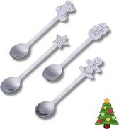 Kerst Lepeltjes - Set van 4 Koffielepels/Theelepels - RVS zilver - Kerst bestek tafeldecoratie
