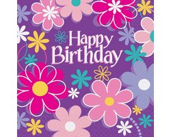 Servetten - Party - Servetten Bloemen Happy Birthday