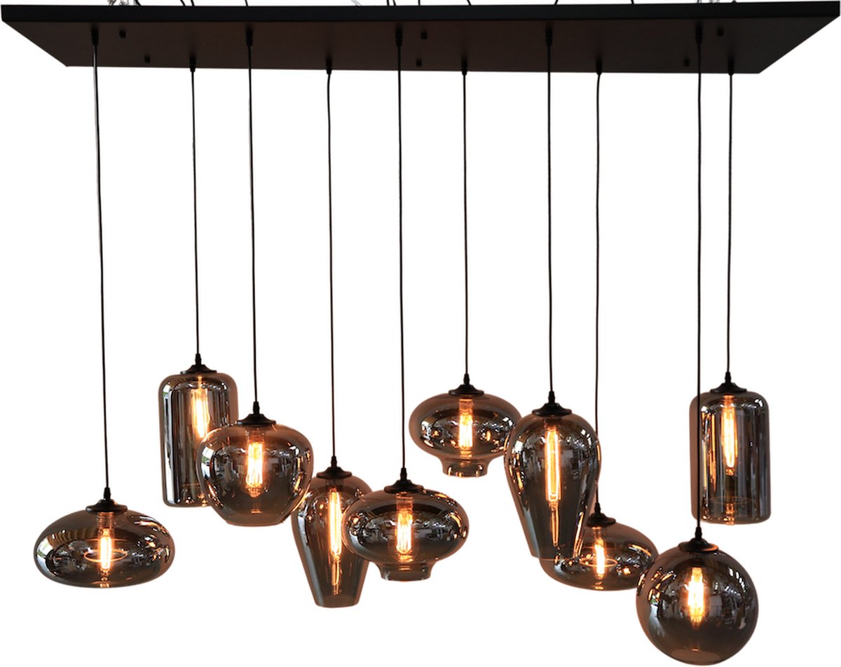 Wezn 10 Licht Grote Hanglamp voor Boven De Eettafel - in Eetkamer - 10 Lichts - Amber - Woonkamer - Slaapkamer - Keuken
