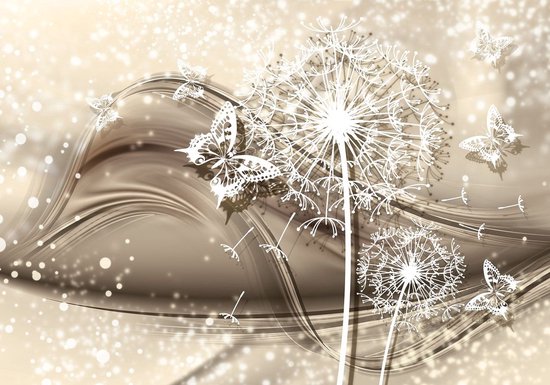 Papier peint photo - Papier peint intissé - Pissenlits et papillons abstraits - 312 x 219 cm