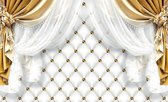 Fotobehang - Vlies Behang - Luxe Gewatteerd Patroon met Gordijnen van Goud - 416 x 254 cm