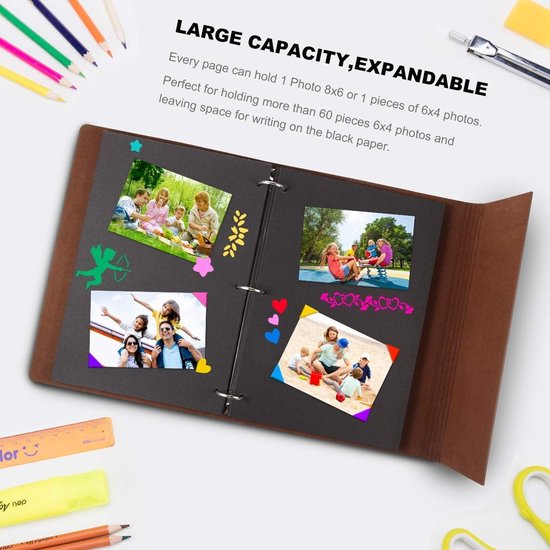 Album Photo Scrapbooking A5 30 Feuilles Noires - Kit DIY Avec Autocollants Pour Souvenirs