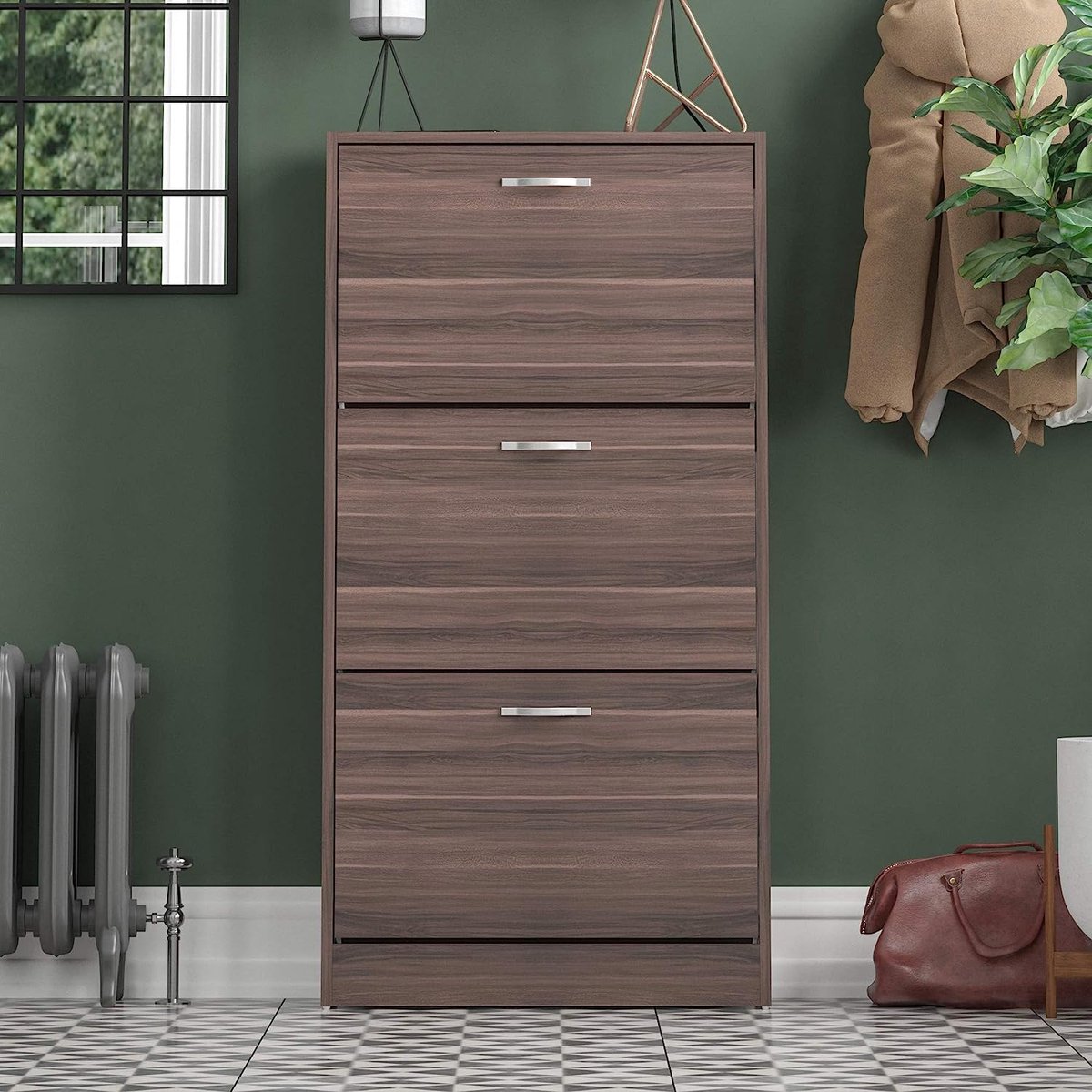 3 lade schoen kast kast kast schoen opslag organisator Pull down houten meubeleenheid Meubeleenheid Walnoot