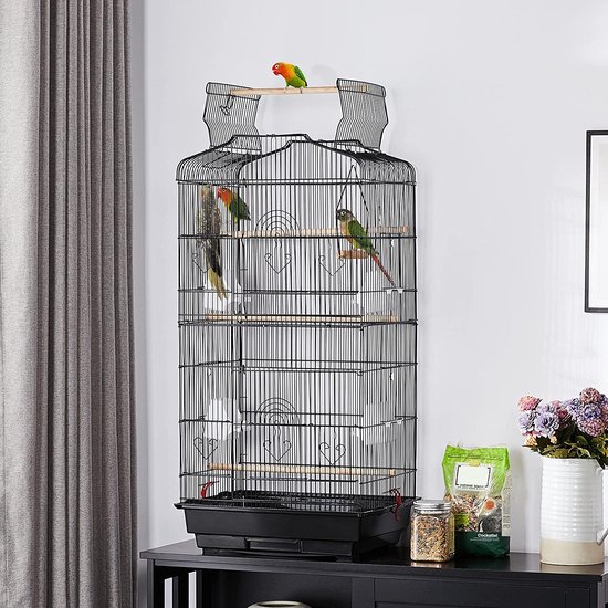 tectake® Vogelkooi met 4 Zitstokken en Zandlade - Vogelvolière met 2