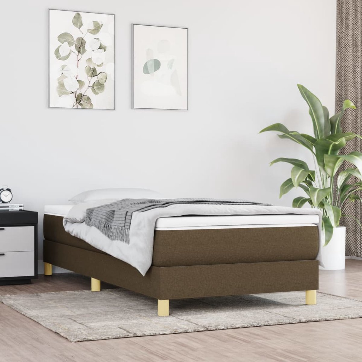 vidaXL - Boxspring - bed - 90x200 - cm - stof - donkerbruin
