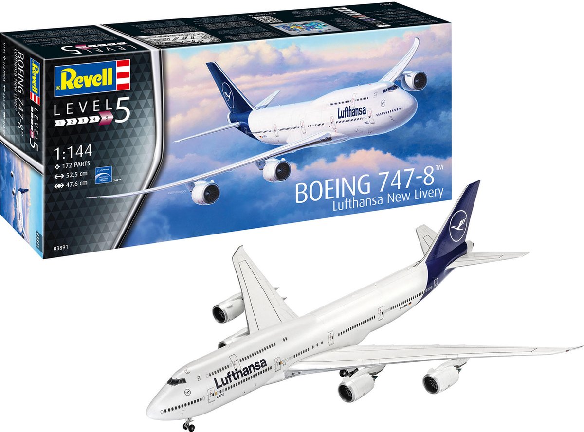 Revell Modelbouwpakket Vliegtuigen - 03891 Boeing 747-8 - Lufthansa - New Livery Plastic - 1:144 - Modelbouw