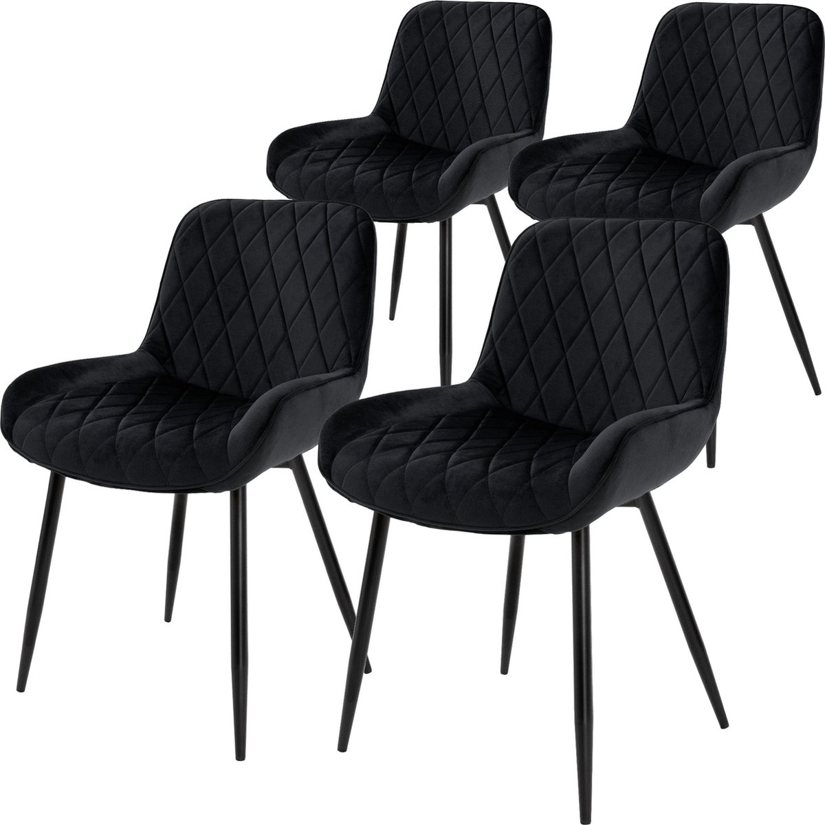 ml-design ML Design Set van 4 Eetkamerstoelen Eetkamerstoel met rugleuning en armleuningen, zwart, fluwelen zitting, metalen poten, Keukenstoelen Woonkamerstoelen Gestoffeerde stoelen Krukken