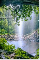 Muurdecoratie Jungle - Regenwoud - Water - Waterval - Planten - 120x180 cm - Tuinposter - Tuindoek - Buitenposter