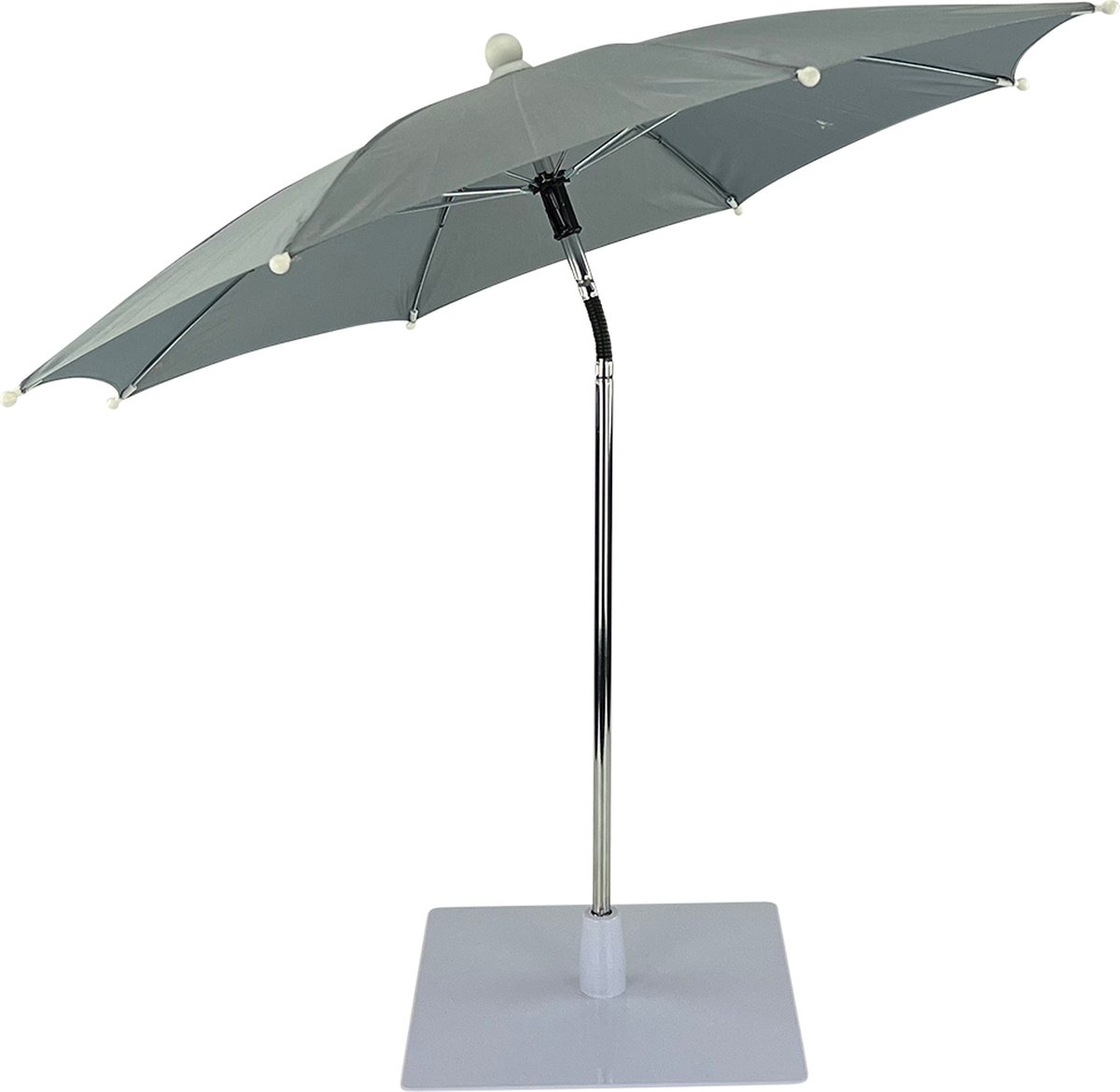 Tafelparasol Grijs van WDMT - ø 60 x 56 cm - mini parasol balkon - strandparasol - parasol met voet - zweefparasol - parasols - schaduwdoek - verzwaarde parasolvoet - Grijs