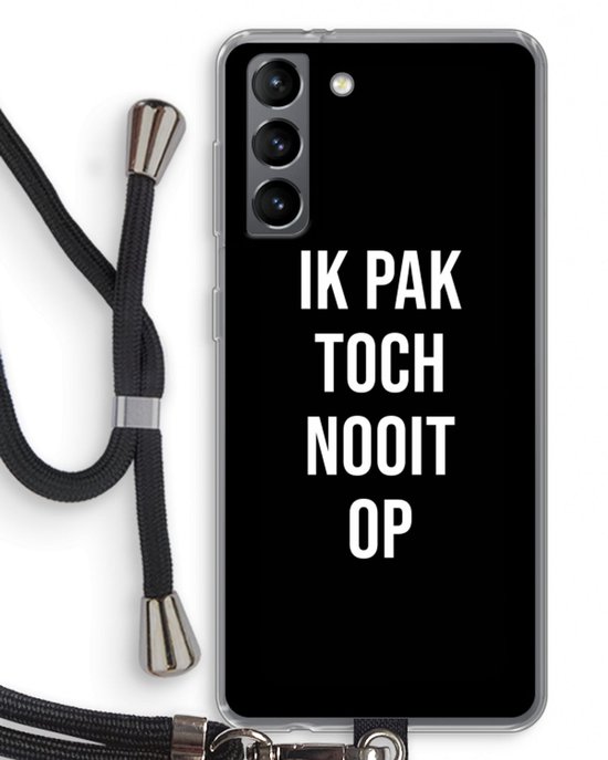 Case Company® - Coque Samsung Galaxy S21 avec cordon - Je ne décroche jamais - Zwart - Coque de téléphone avec cordon Zwart - Protection sur tous les côtés et sur les bords de l'écran