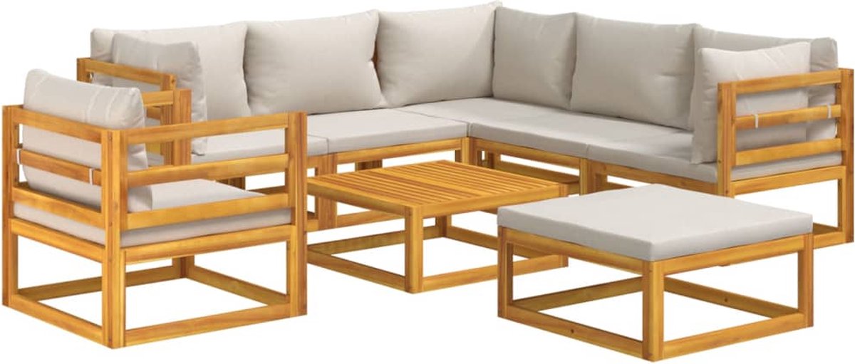 vidaXL 8-delige - Loungeset - met - lichtgrijze - kussens - massief - hout