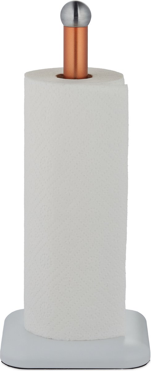 keukenrolhouder staand - 36 x 15 x 15 cm - rvs - anti-slip - modern - wit-koper