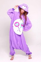 KIMU Onesie Paarse Troetelbeer Pakje - Maat 110-116 - Troetelberenpak Beer Kostuum Share Bear - Berenpak Huispak Jumpsuit Pyjama Meisje Jongen Festival