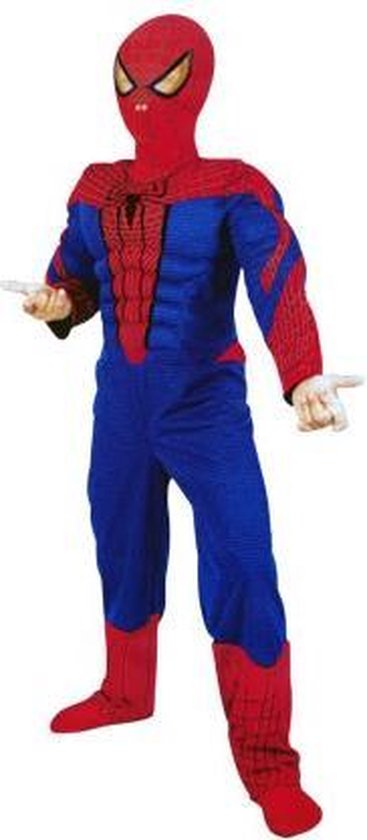 Kluisje Erfgenaam Authenticatie Spiderman pak muscles met masker - maat 122-128 - Marvel superheld rood  blauw kostuum... | bol.com