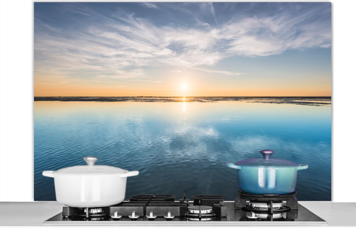 Spatscherm keuken 120x80 cm - Kookplaat achterwand Waddeneilanden - Water - Zon - Muurbeschermer - Spatwand fornuis - Hoogwaardig aluminium