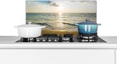 Spatscherm keuken 60x30 cm - Kookplaat achterwand Zee - Zomer - Strand - Muurbeschermer - Spatwand fornuis - Hoogwaardig aluminium