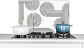 Spatscherm keuken 60x40 cm - Kookplaat achterwand Kunst - Rond - Zwart - Wit - Muurbeschermer - Spatwand fornuis - Hoogwaardig aluminium