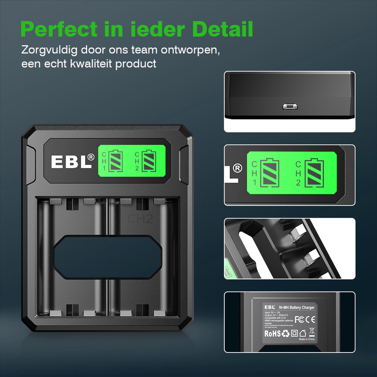 EBL Oplaadstation met 3x 2800 mAH Accu's voor de XBOX Series X/S & XBOX ONE X/S - Black LCD Docking Station - Laadstation voor Xbox controllers – foto 5