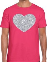 Zilver hart glitter fun t-shirt roze heren - i love shirt voor heren S