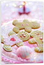 PVC Schuimplaat - Speculaas Poppetjes Versiert met Roze Glazuur en Kraaltjes - 60x90 cm Foto op PVC Schuimplaat (Met Ophangsysteem)