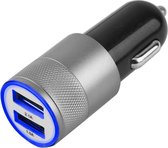 MMOBIEL Universele Autolader (GRIJS) - 2 USB Poorten 5V 1.0 + 2.1A - inclusief Blauwe LED