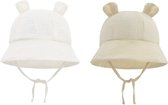 2 Pièces - Chapeaux de soleil Bébé Hydrophile avec Oreilles d'Ours - Wit Beige - Taille 46 (3-18 mois)