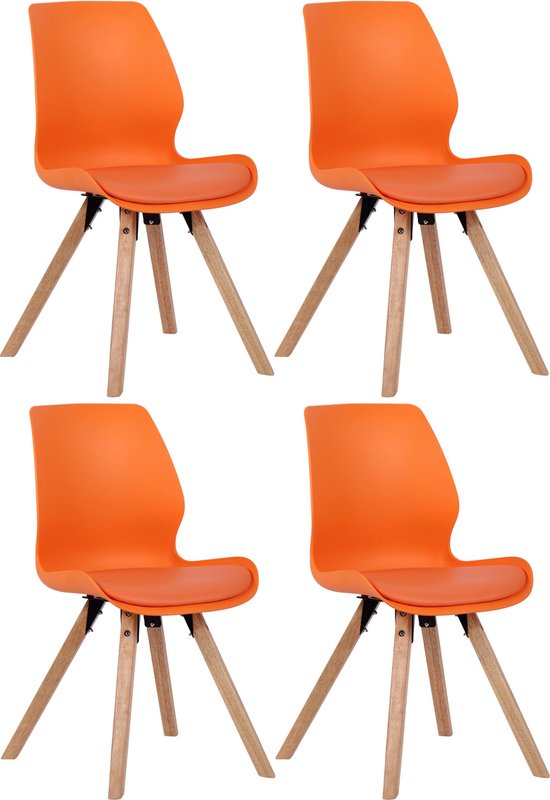 CLP Luna Set van 4 eetkamerstoel - Industrieel - Zonder armleuning - oranje Kunststof