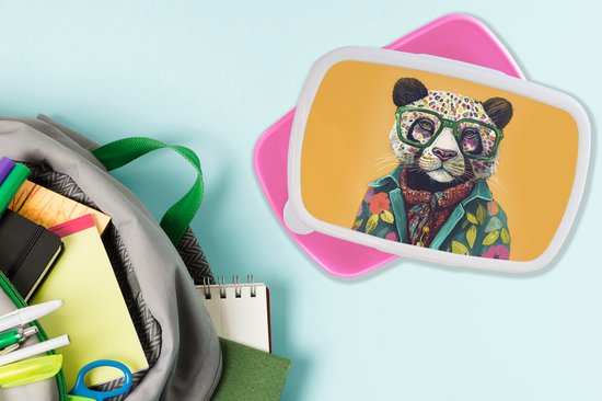 Lunch box Rose - Lunch box - Boîte à pain - Panda - Verres - Fleurs - Hippie - 18x12x6 cm - Enfants - Fille