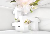 Fotobehang - Vlies Behang - Bloemen in een 3D Ruimte - Kunst - 208 x 146 cm