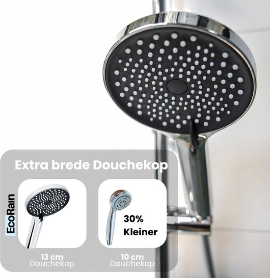 EcoRain© 50% Waterbesparende Douchekop Charly 13 CM met Doucheslang en Waterfilter - 3 Sproeistanden - Universele Aansluiting - Anti-kalk Douchekop - 2 jaar garantie - Chroom