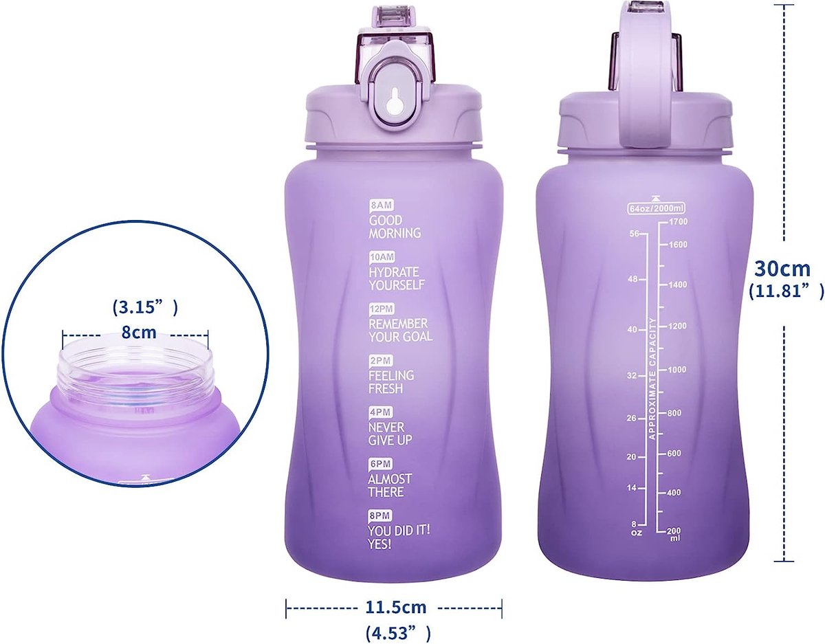 Gourde Sport 2 Litres MAMEIDO Avec Paille Et Marqueur De Temps – Motivante Et Pratique