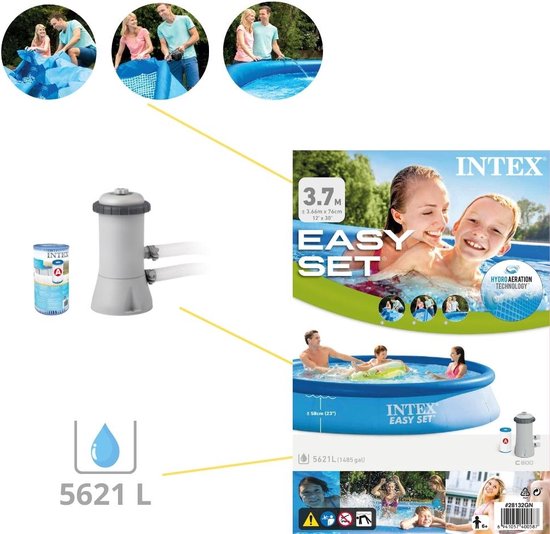 Intex Easy Set Zwembad - Opblaaszwembad - 366x76 cm - Inclusief Solarzeil, Onderhoudspakket, Filter en Onderhoudsset