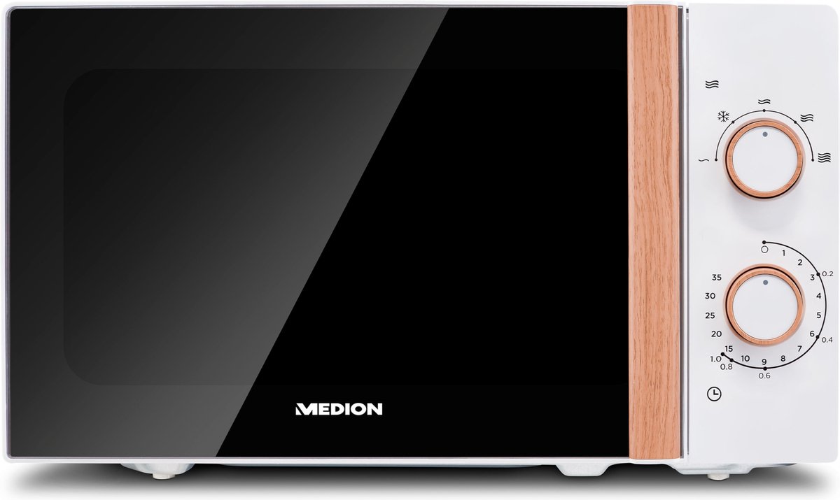 Bol.com MEDION Magnetron (houtlook, 20 liter, 700 watt, spiegelende deur, 5 vermogensstanden, ontdooifunctie, timer, MD10596) wit aanbieding
