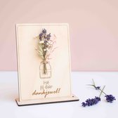 Kadoosje mini "Dankjewel" - by Nordhus - mini boeketje op houten kaartje - bloemen (blauw) - origineel cadeau - dankjewel - zomaar - einde schooljaar - liefste juf - beste meester - bedankje leerkracht