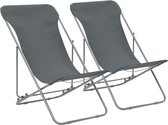 vidaXL - Strandstoelen - inklapbaar - 2 - st - staal - en - oxford - stof - grijs