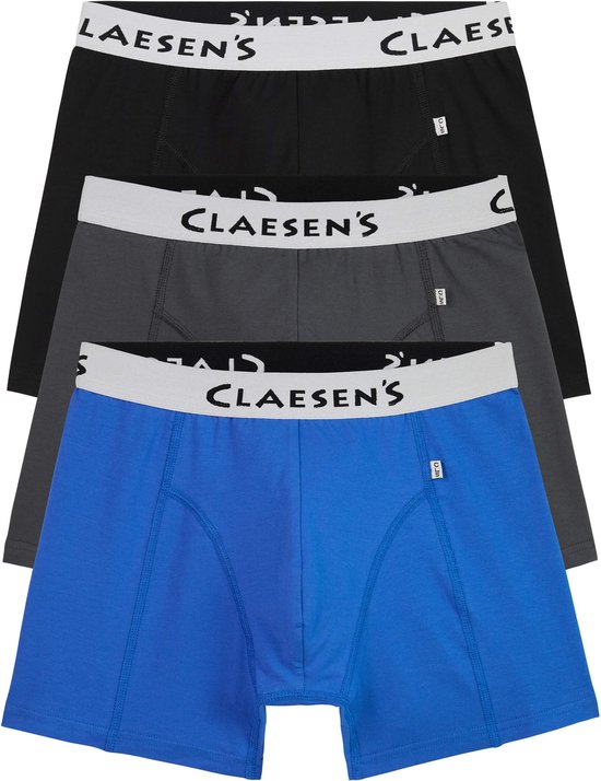 Claesen's Basics normale lengte boxer (3-pack) - heren boxer - grijs - licht blauw - zwart - Maat: S