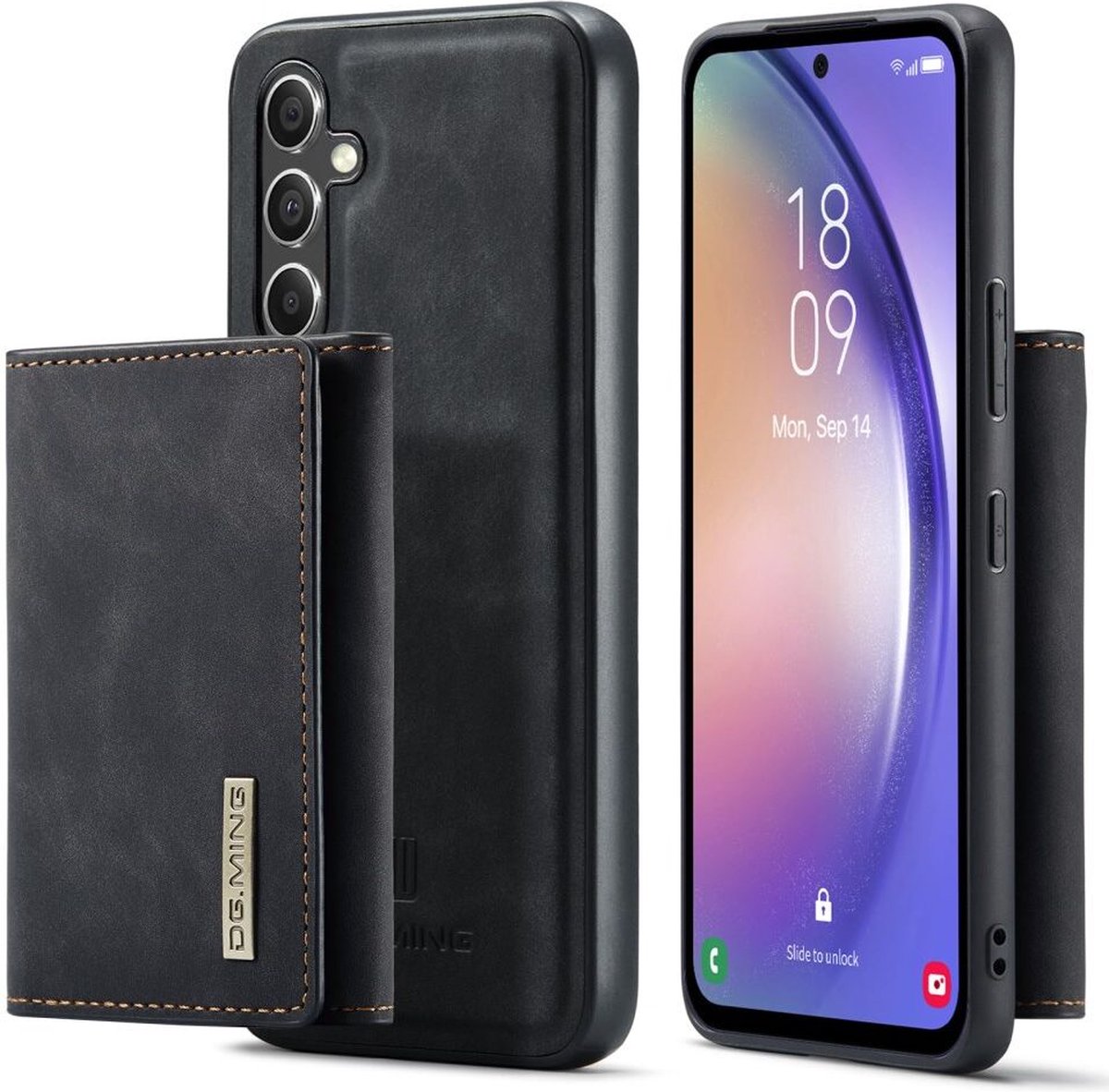 DG Ming Hoesje Geschikt voor Samsung Galaxy A54 - Back Cover met Magnetische Kaarthouder - Telefoonhoesje met Pasjeshouder op achterkant Zwart