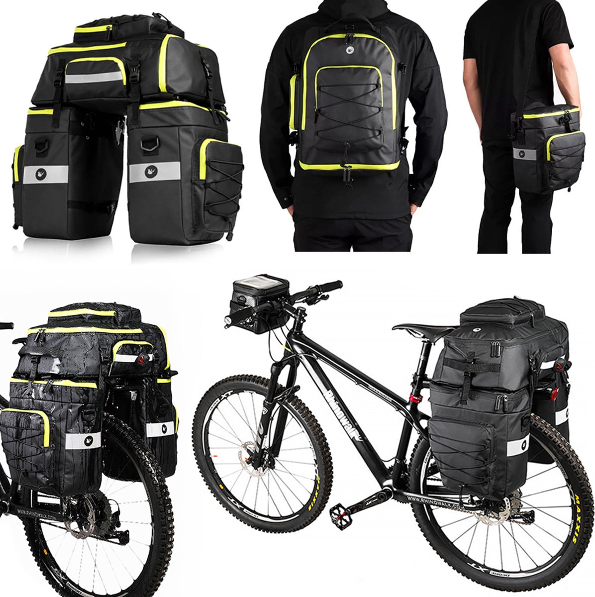 Sacoches Vélo Rhinowalk 3-en-1 75L Waterproof – Pour Porte-bagages, Neuves