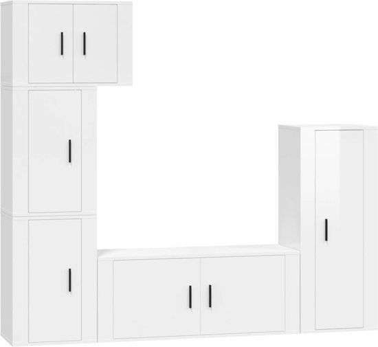vidaXL-5-delige-Tv-meubelset-bewerkt-hout-hoogglans-wit