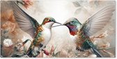 Schuttingposter Kolibrie - Vogels - Bloemen - Natuur - 200x100 cm - Tuindoek