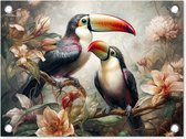 Affiche de jardin Toucan - Oiseaux de Décoration de jardin - 40x30 cm - Décoration murale avec fleurs pour l'extérieur - Décoration de clôture jungle - Affiche d'extérieur - Toile de clôture - Toiles de jardin - Toile de Jardin - Affiche de balcon