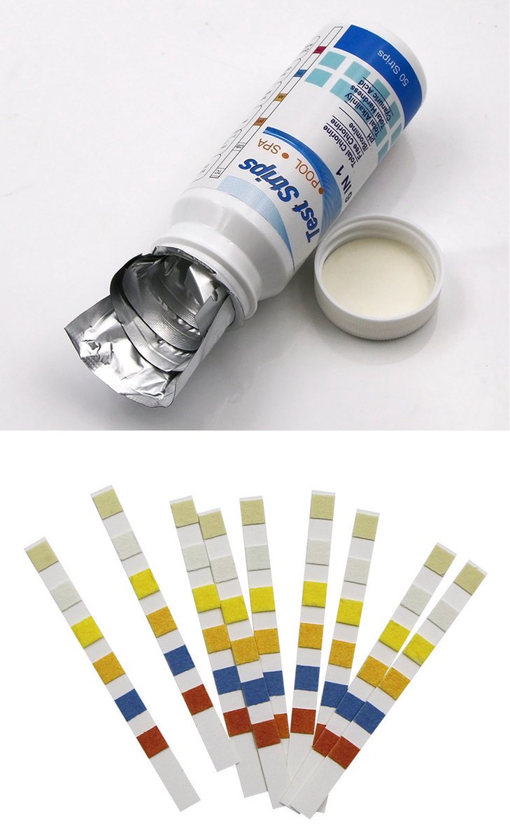 Watertester zwembad (Pool) en Jacuzzi 50 test strips 6 in 1 Chloor