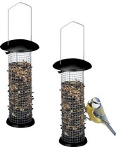 Relaxdays voedersilo vogels - set van 2 - hangende vogelvoersilo metaal - tuin - balkon
