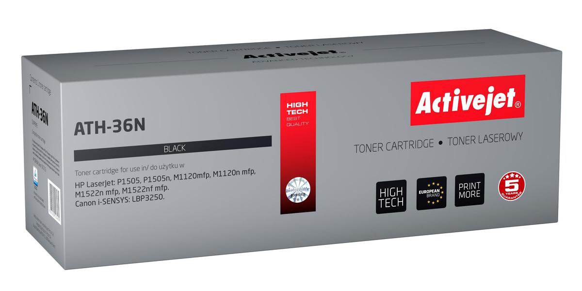 ActiveJet AT-36N toner voor HP-printer; HP 36A CB436A, Canon CRG-713 vervanging; Opperste; 2000 pagina's; zwart.
