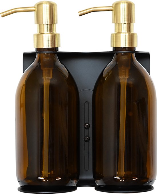 Porte-pompe à savon Acier inoxydable Zwart avec Distributeurs de savon |  Double | 300... | bol.