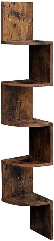 Hoekkast deluxe - Hoekmeubel - Boekenkast en decoratie - 5 legplanken - Bruin - 20x20x127cm