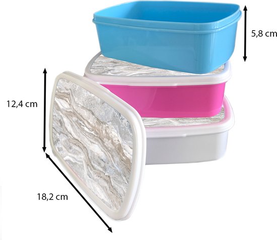 Lunch box Blauw - Lunch box - Boîte à pain - Marbre - Texture - Grijs - 18x12x6 cm - Enfants - Garçon