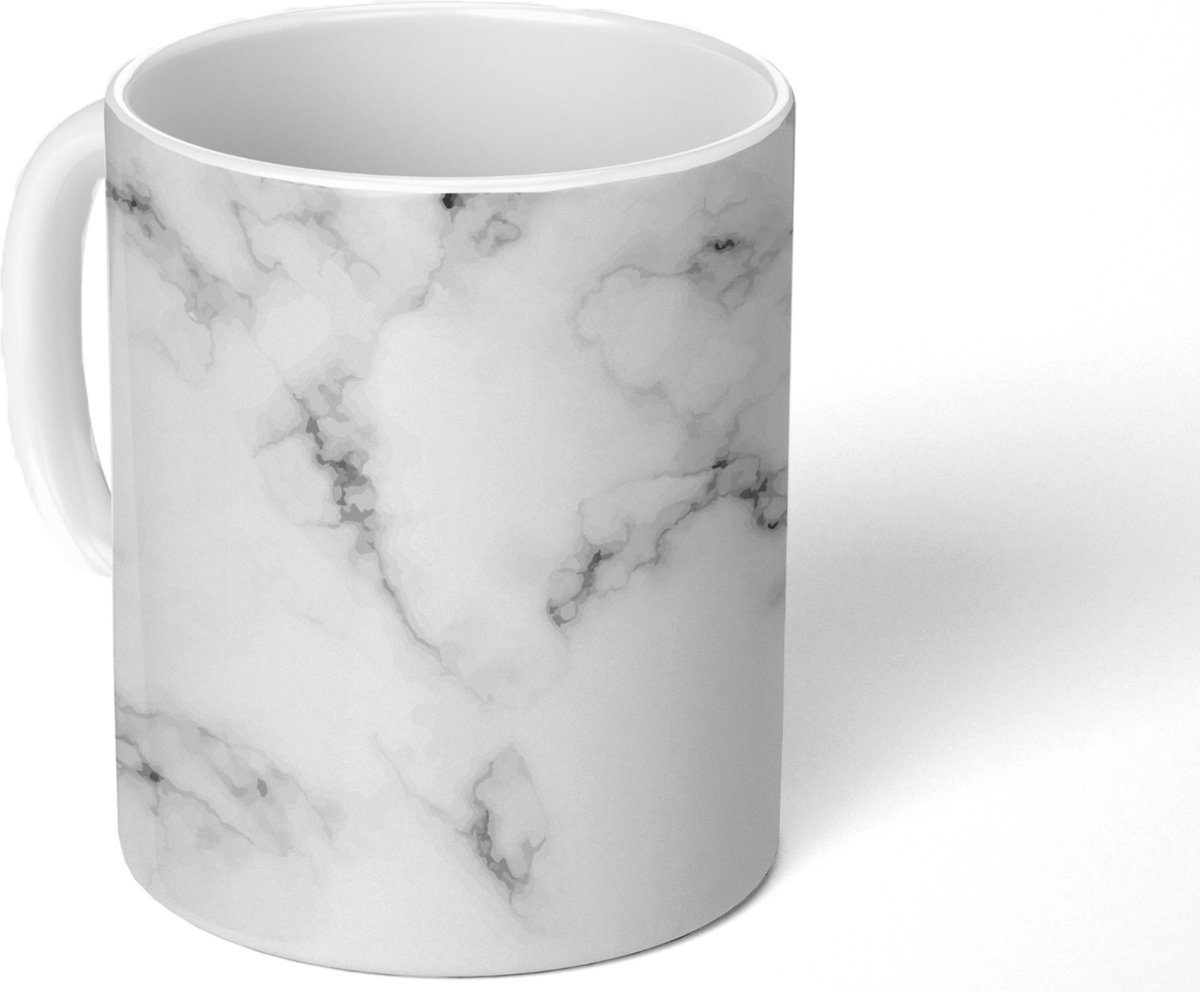 Mok - Koffiemok - Marmer - Textuur - Grijs - Zwart - Mokken - 350 ML - Beker - Koffiemokken - Theemok